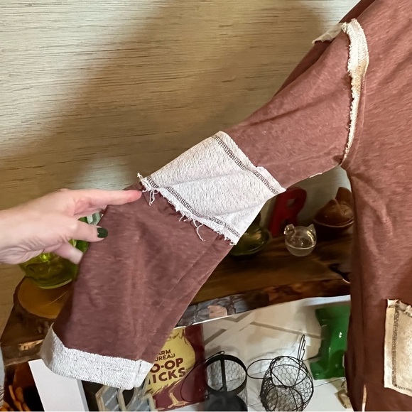 POL Open Front Long Cardigan Brown Cream Pockets Long Sleeve Womens Size Medium - Picture 3 of 8